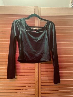 Babaton Sleek Black Long-Sleeve Square Neck Top, Size L